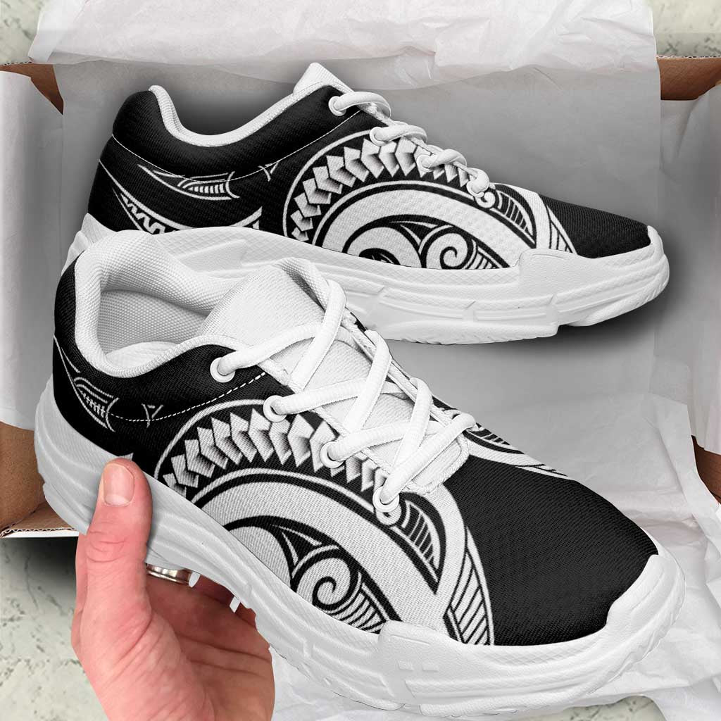 Black White New Zealand Puhoro Ta Moko Chunky Sneakers LT14 - Polynesian Pride