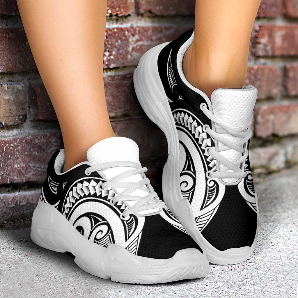 Black White New Zealand Puhoro Ta Moko Chunky Sneakers LT14 - Polynesian Pride