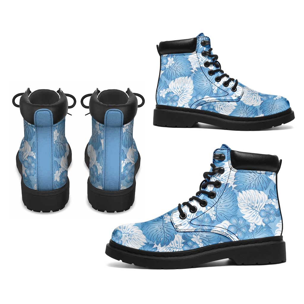 Blue Aloha Hawaii All Season Boots Monstera Hibiscus Plumeria Seamless Vibes - Polynesian Pride