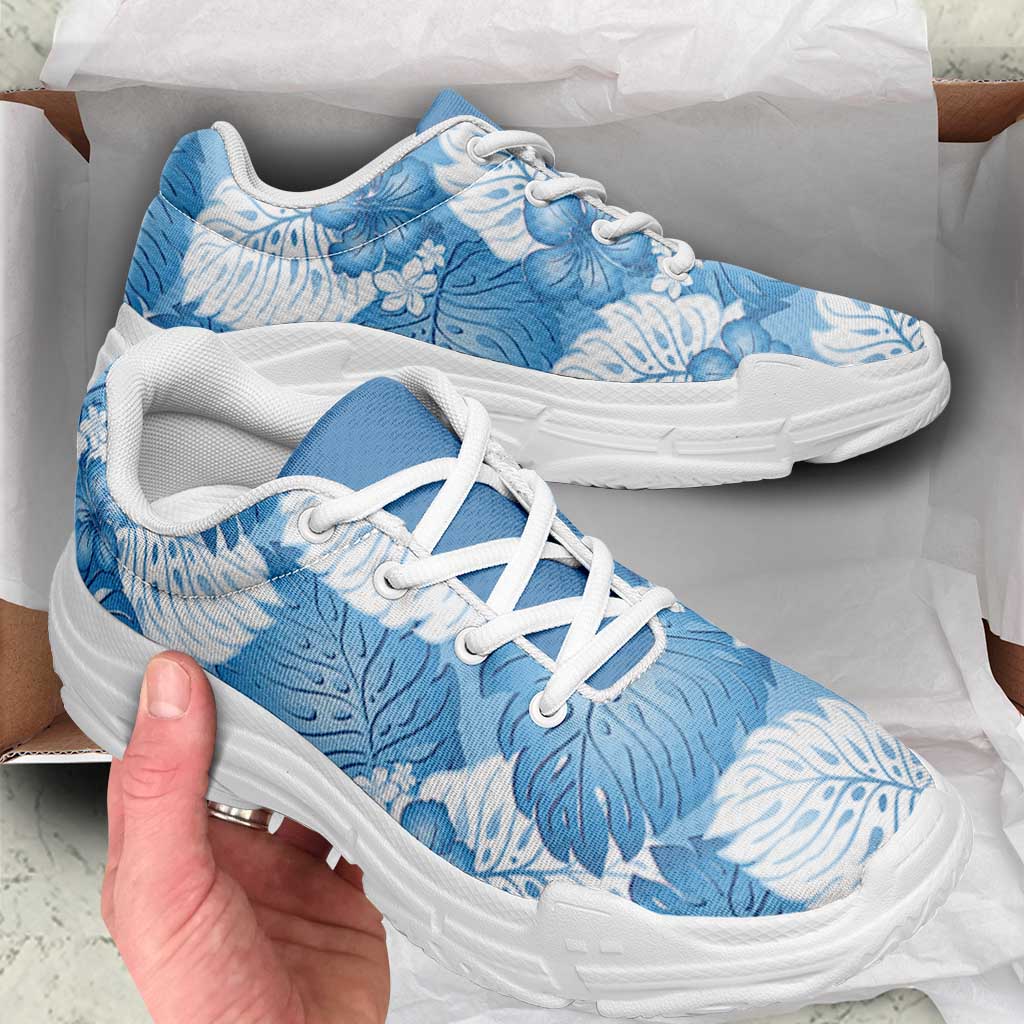 Blue Aloha Hawaii Chunky Sneakers Monstera Hibiscus Plumeria Seamless Vibes - Polynesian Pride