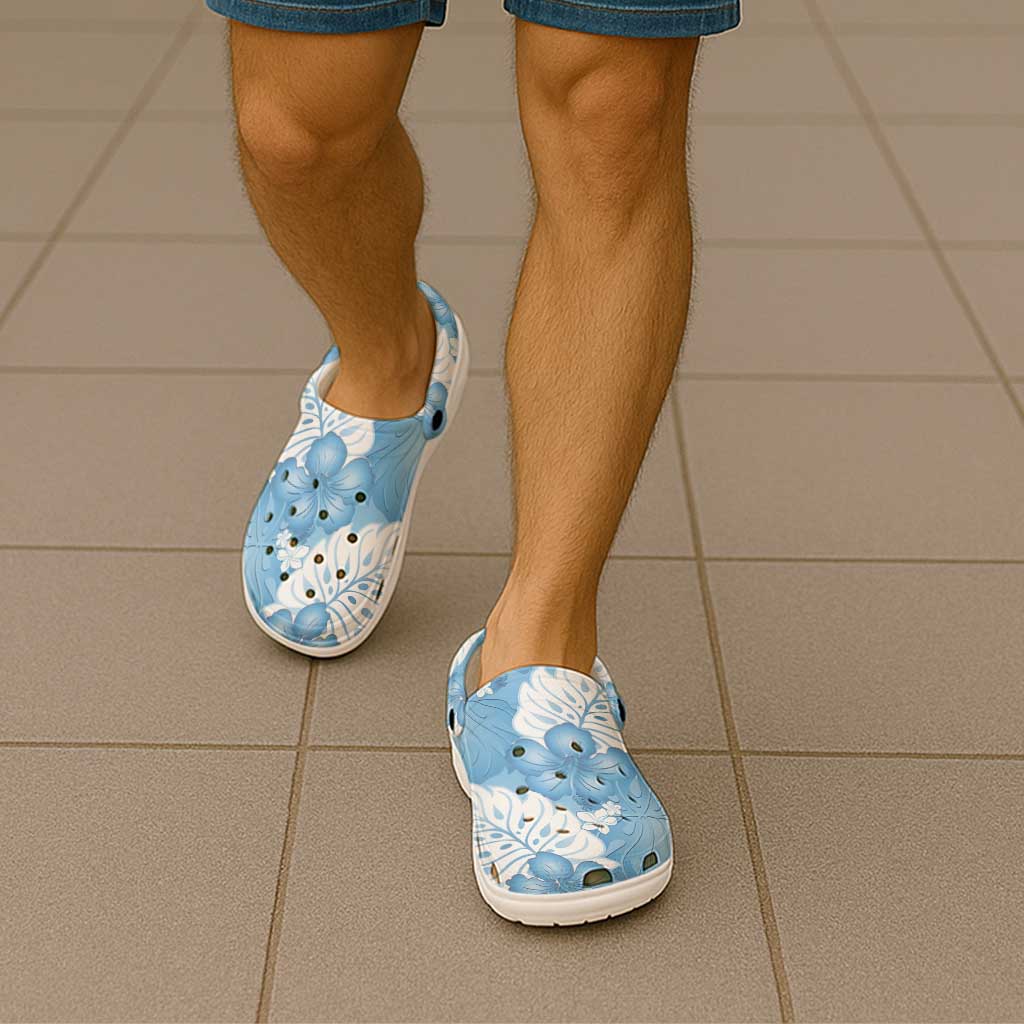 Blue Aloha Hawaii Clogs Shoes Monstera Hibiscus Plumeria Seamless Vibes - Polynesian Pride