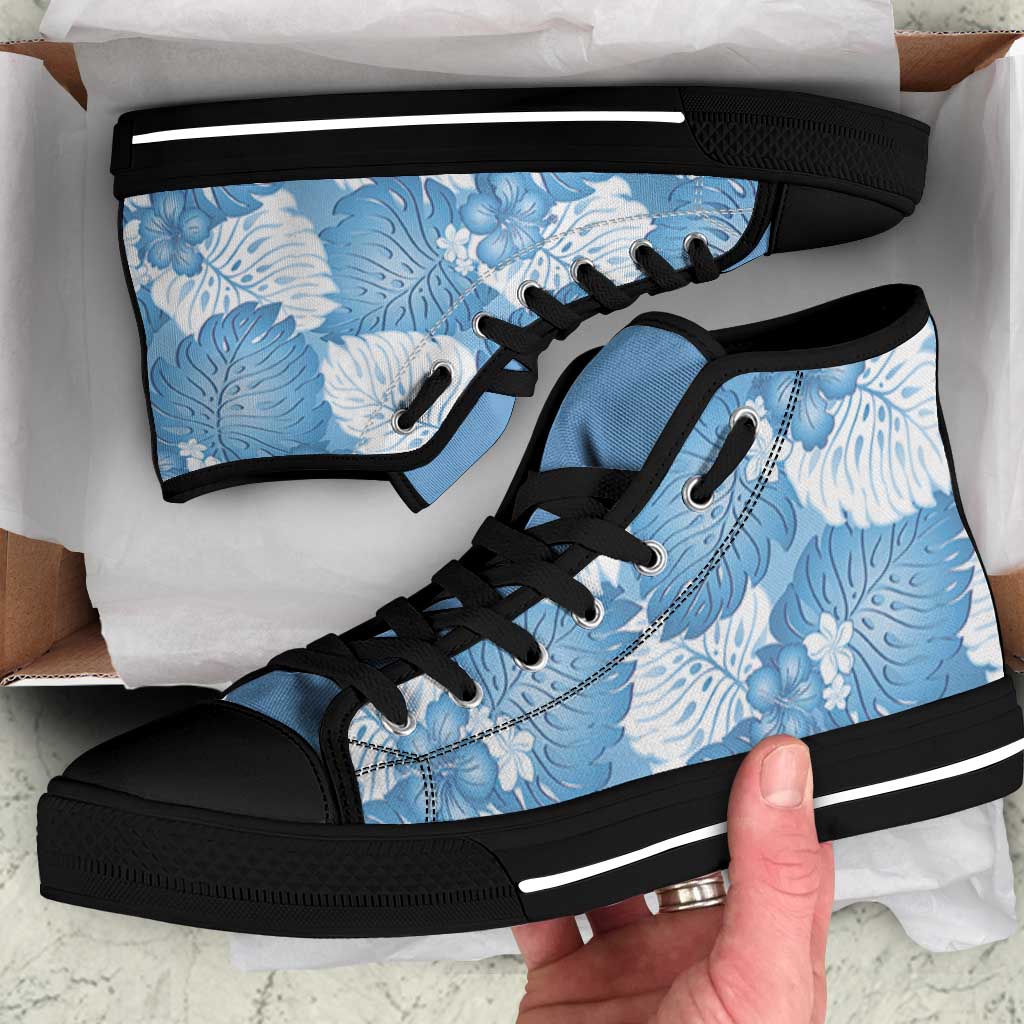 Blue Aloha Hawaii High Top Shoes Monstera Hibiscus Plumeria Seamless Vibes - Polynesian Pride