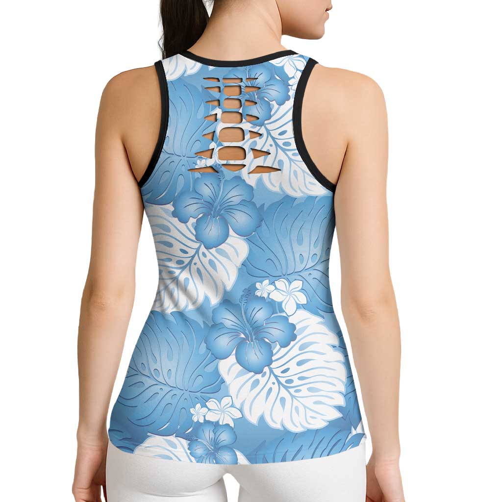 Blue Aloha Hawaii Hollow Tank Top Monstera Hibiscus Plumeria Seamless Vibes - Polynesian Pride