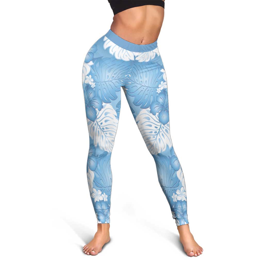 Blue Aloha Hawaii Leggings Monstera Hibiscus Plumeria Seamless Vibes - Polynesian Pride