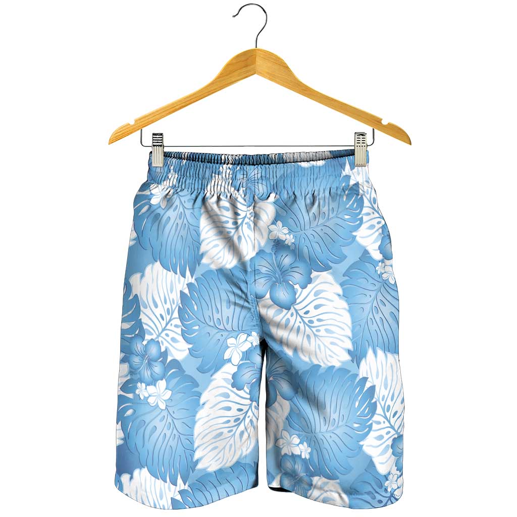 Blue Aloha Hawaii Shorts for Men Monstera Hibiscus Plumeria Seamless Vibes - Polynesian Pride