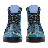 Blue Aotearoa Kowhaiwhai Pattern All Season Boots NZ Maori Quilt Style - Polynesian Pride