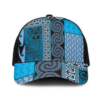 Blue Aotearoa Kowhaiwhai Pattern Baseball Net Cap NZ Maori Quilt Style - Polynesian Pride