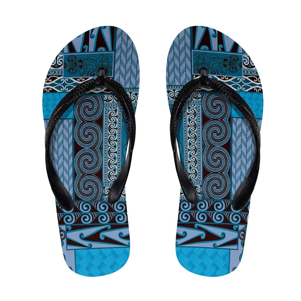 Blue Aotearoa Kowhaiwhai Pattern Flip Flops NZ Maori Quilt Style - Polynesian Pride