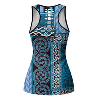 Blue Aotearoa Kowhaiwhai Pattern Hollow Tank Top NZ Maori Quilt Style - Polynesian Pride