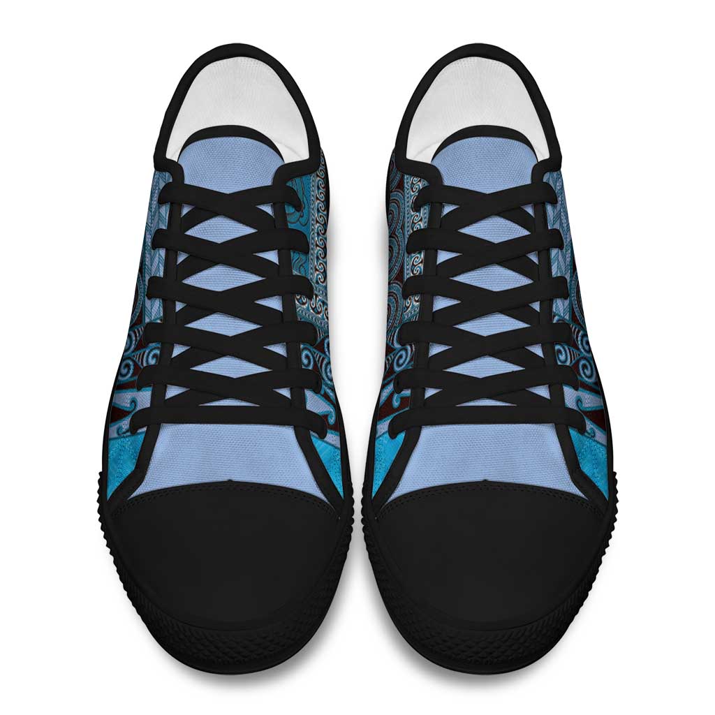 Blue Aotearoa Kowhaiwhai Pattern Low Top Shoes NZ Maori Quilt Style - Polynesian Pride