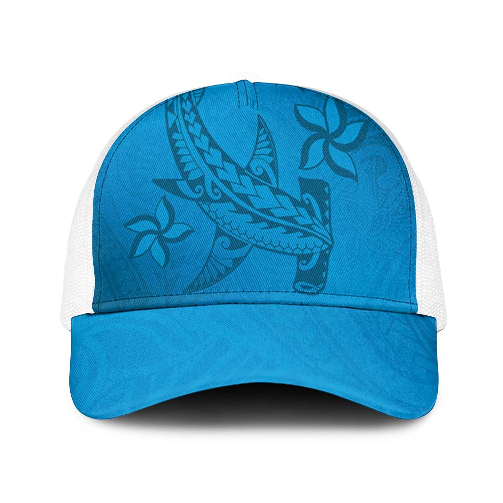 Blue Gradient Polynesia Baseball Net Cap Hawaiian Tribal Hammerhead Shark Tattoo - Polynesian Pride