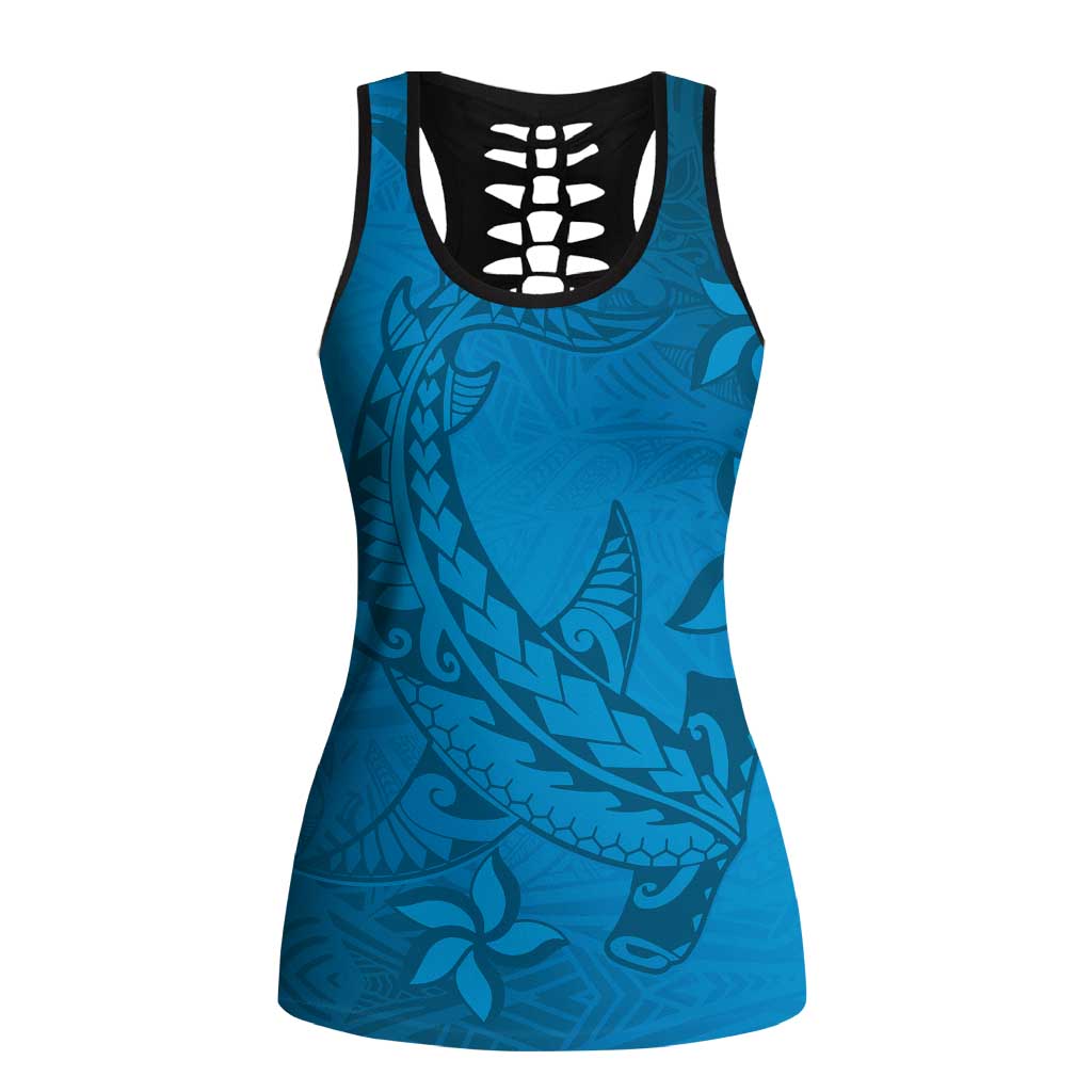 Blue Gradient Polynesia Hollow Tank Top Hawaiian Tribal Hammerhead Shark Tattoo LT14 Female Blue - Polynesian Pride