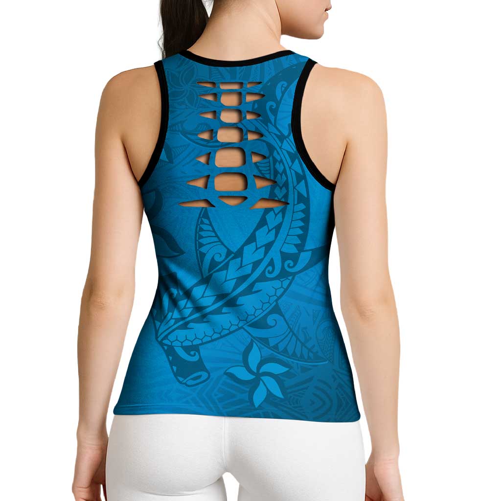 Blue Gradient Polynesia Hollow Tank Top Hawaiian Tribal Hammerhead Shark Tattoo LT14 - Polynesian Pride