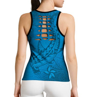 Blue Gradient Polynesia Hollow Tank Top Hawaiian Tribal Hammerhead Shark Tattoo LT14 - Polynesian Pride