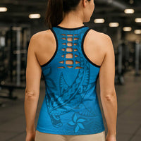 Blue Gradient Polynesia Hollow Tank Top Hawaiian Tribal Hammerhead Shark Tattoo LT14 - Polynesian Pride