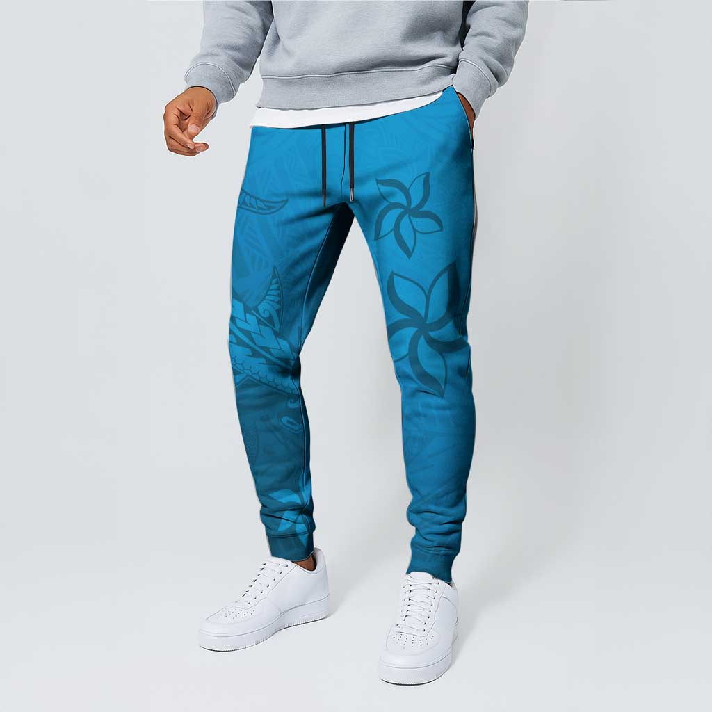 Blue Gradient Polynesia Jogger Pants Hawaiian Tribal Hammerhead Shark Tattoo - Polynesian Pride