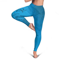 Blue Gradient Polynesia Leggings Hawaiian Tribal Hammerhead Shark Tattoo - Polynesian Pride