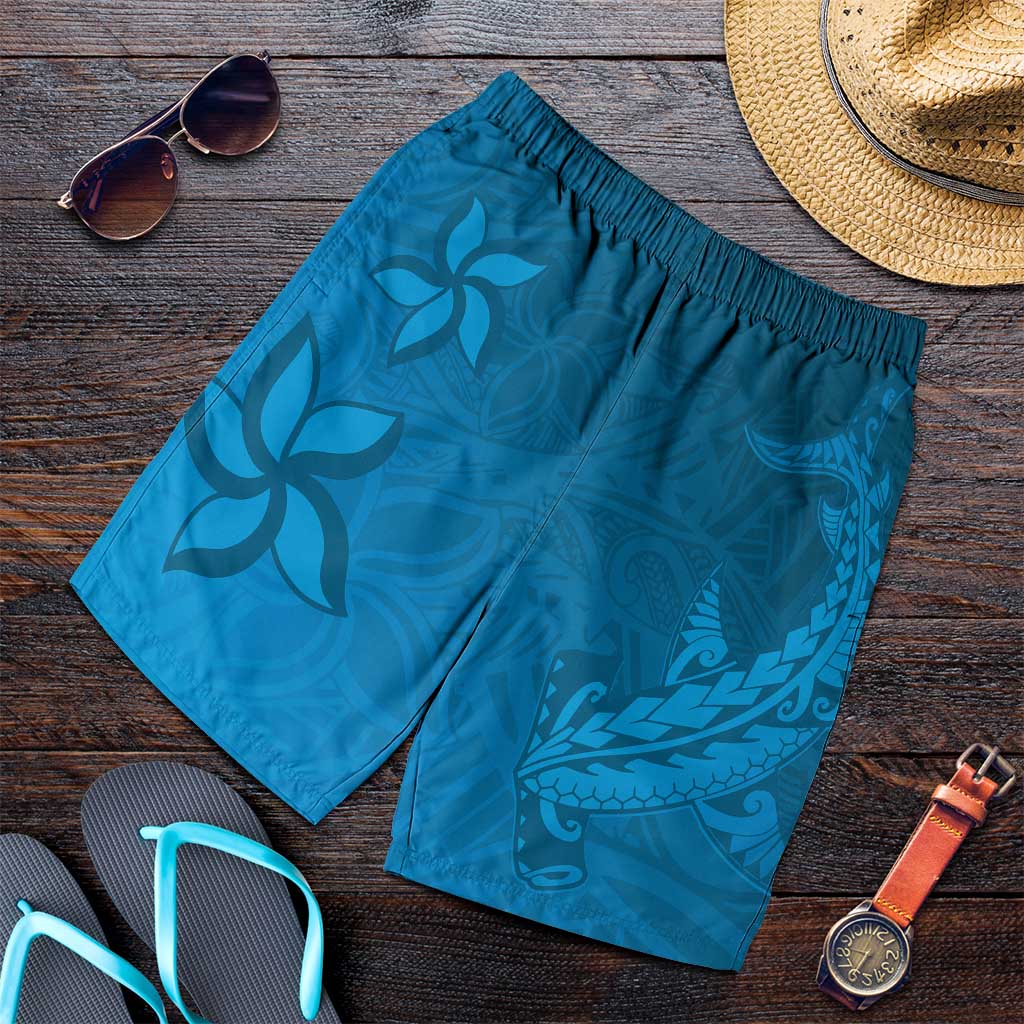 Blue Gradient Polynesia Shorts for Men Hawaiian Tribal Hammerhead Shark Tattoo LT14 Blue - Polynesian Pride