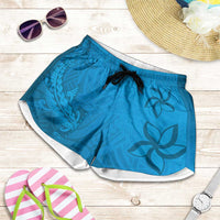 Blue Gradient Polynesia Shorts for Women Hawaiian Tribal Hammerhead Shark Tattoo LT14 Blue - Polynesian Pride