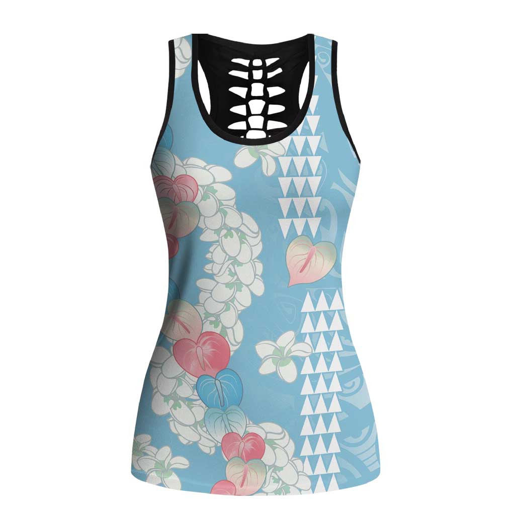 Blue Hawaii Anthurium Plumeria Lei Hollow Tank Top