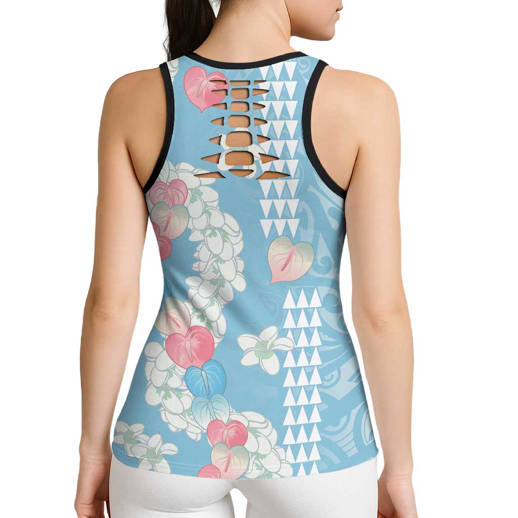 Blue Hawaii Anthurium Plumeria Lei Hollow Tank Top LT9 - Polynesian Pride
