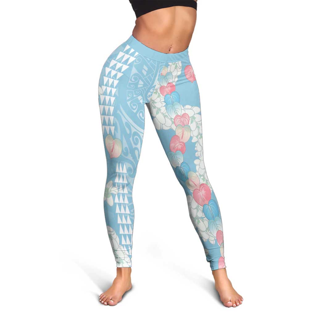 Blue Hawaii Anthurium Plumeria Lei Leggings LT9 - Polynesian Pride