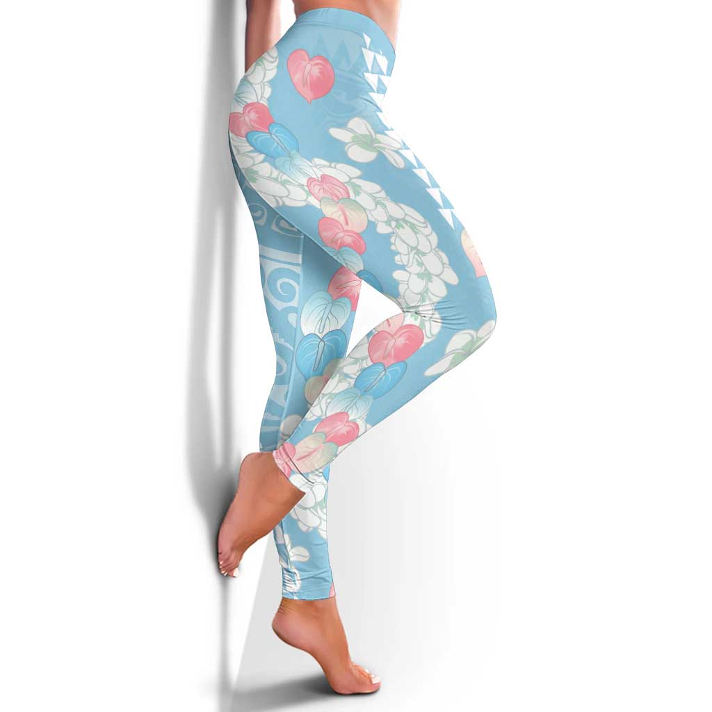 Blue Hawaii Anthurium Plumeria Lei Leggings LT9 - Polynesian Pride