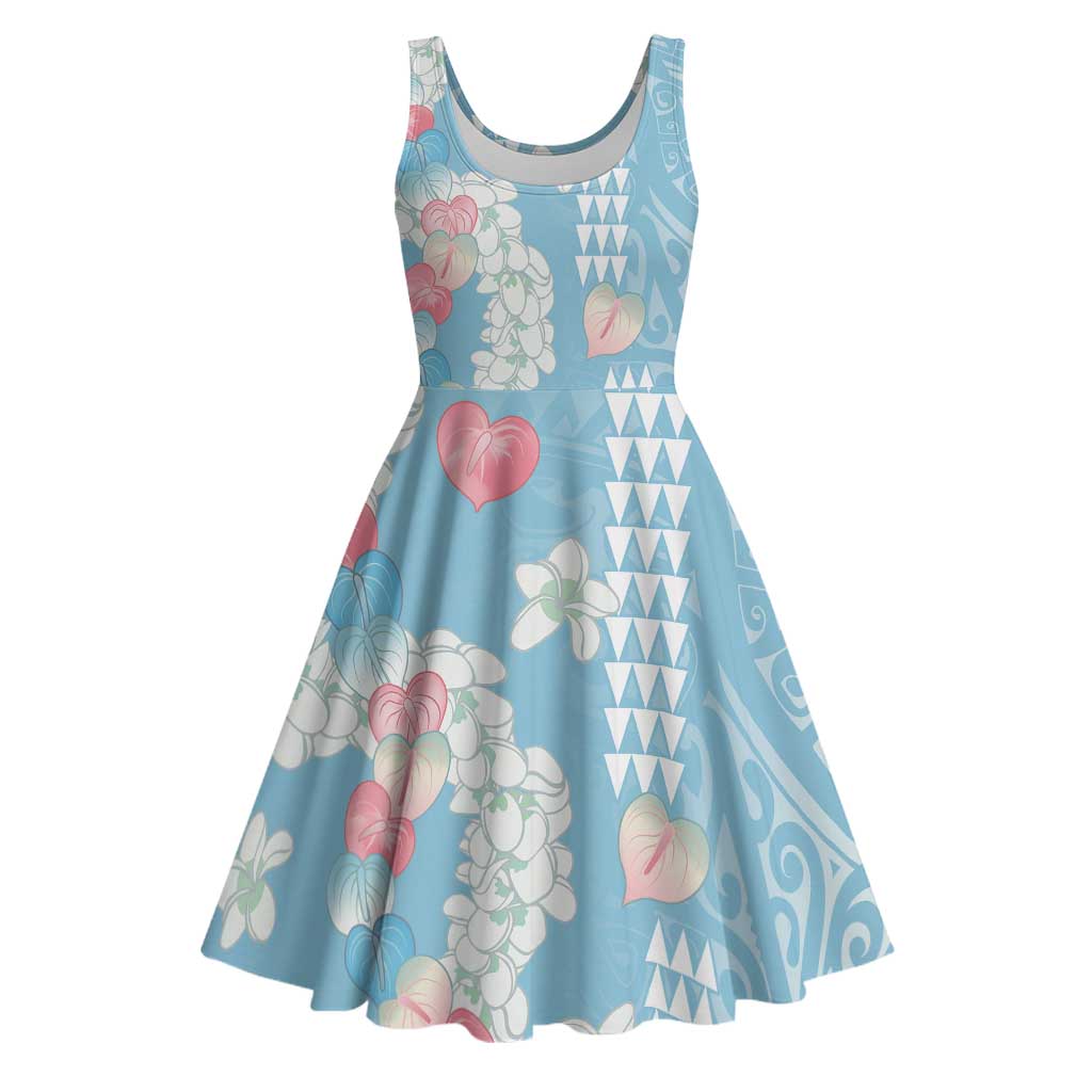 Blue Hawaii Anthurium Plumeria Lei Midi Dress LT9 Blue - Polynesian Pride