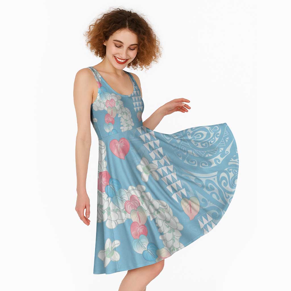 Blue Hawaii Anthurium Plumeria Lei Midi Dress LT9 - Polynesian Pride