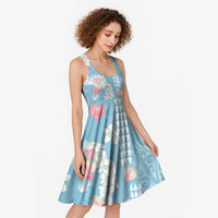 Blue Hawaii Anthurium Plumeria Lei Midi Dress LT9 - Polynesian Pride