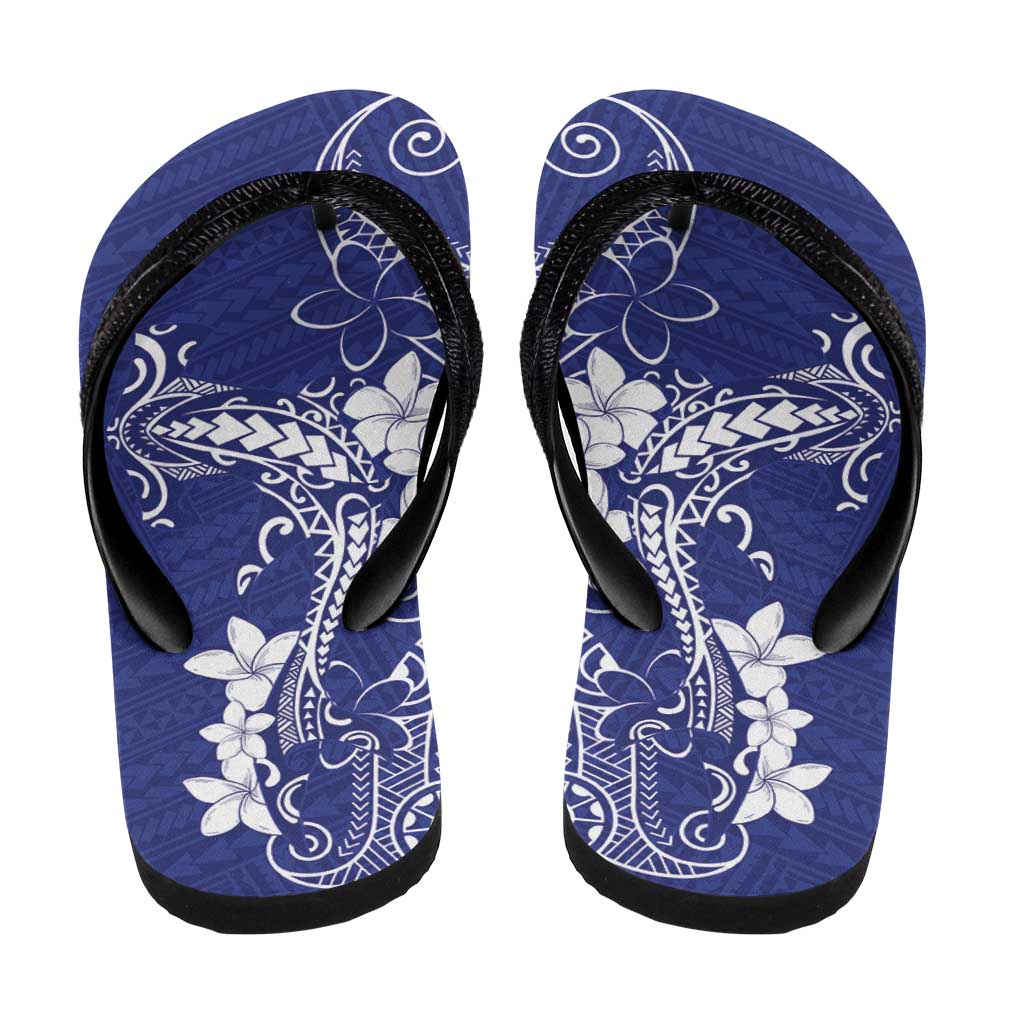 Blue Hawaii Flip Flops Hammerhead Shark Tattoo Curve Polynesian - Polynesian Pride