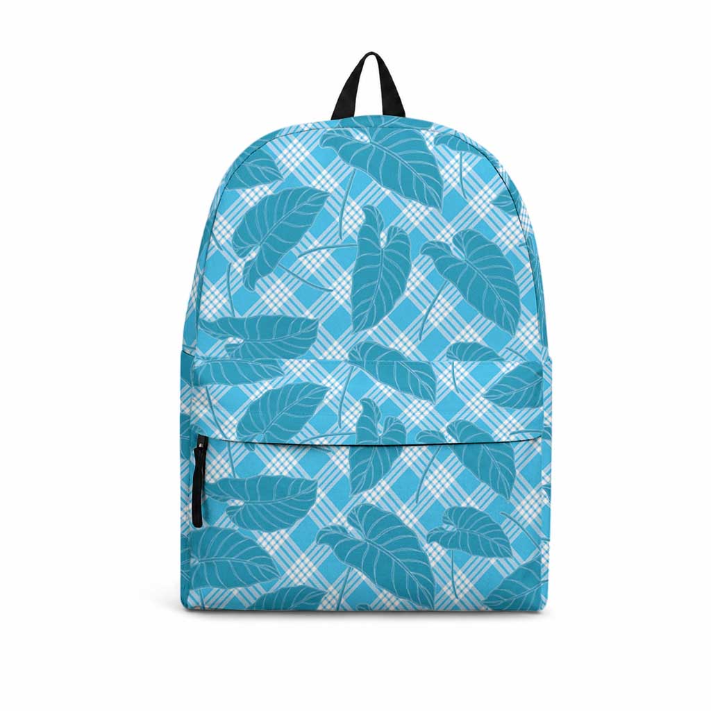 Blue Hawaii Kalo Palaka Motifs Backpack Hawaiian Taro Leaves Elegant Vibes LT14 Blue - Polynesian Pride