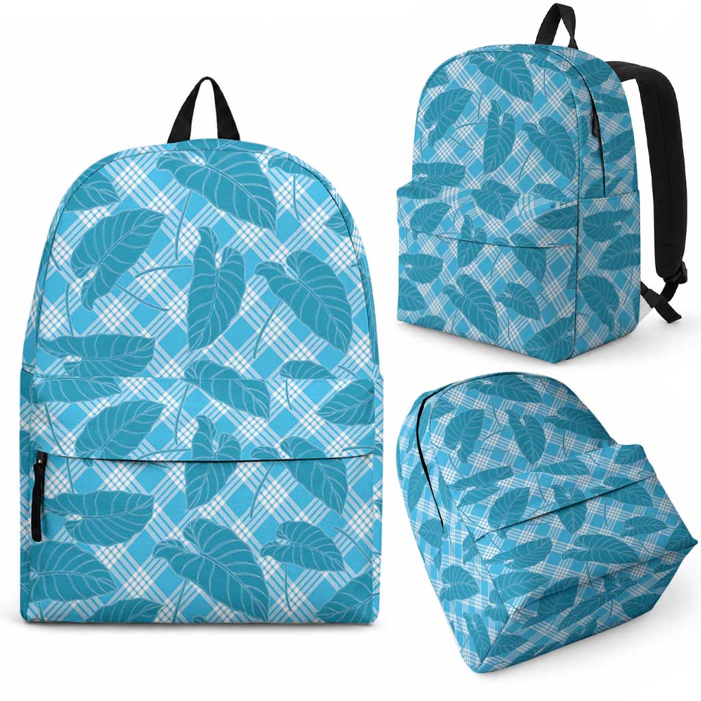 Blue Hawaii Kalo Palaka Motifs Backpack Hawaiian Taro Leaves Elegant Vibes LT14 - Polynesian Pride