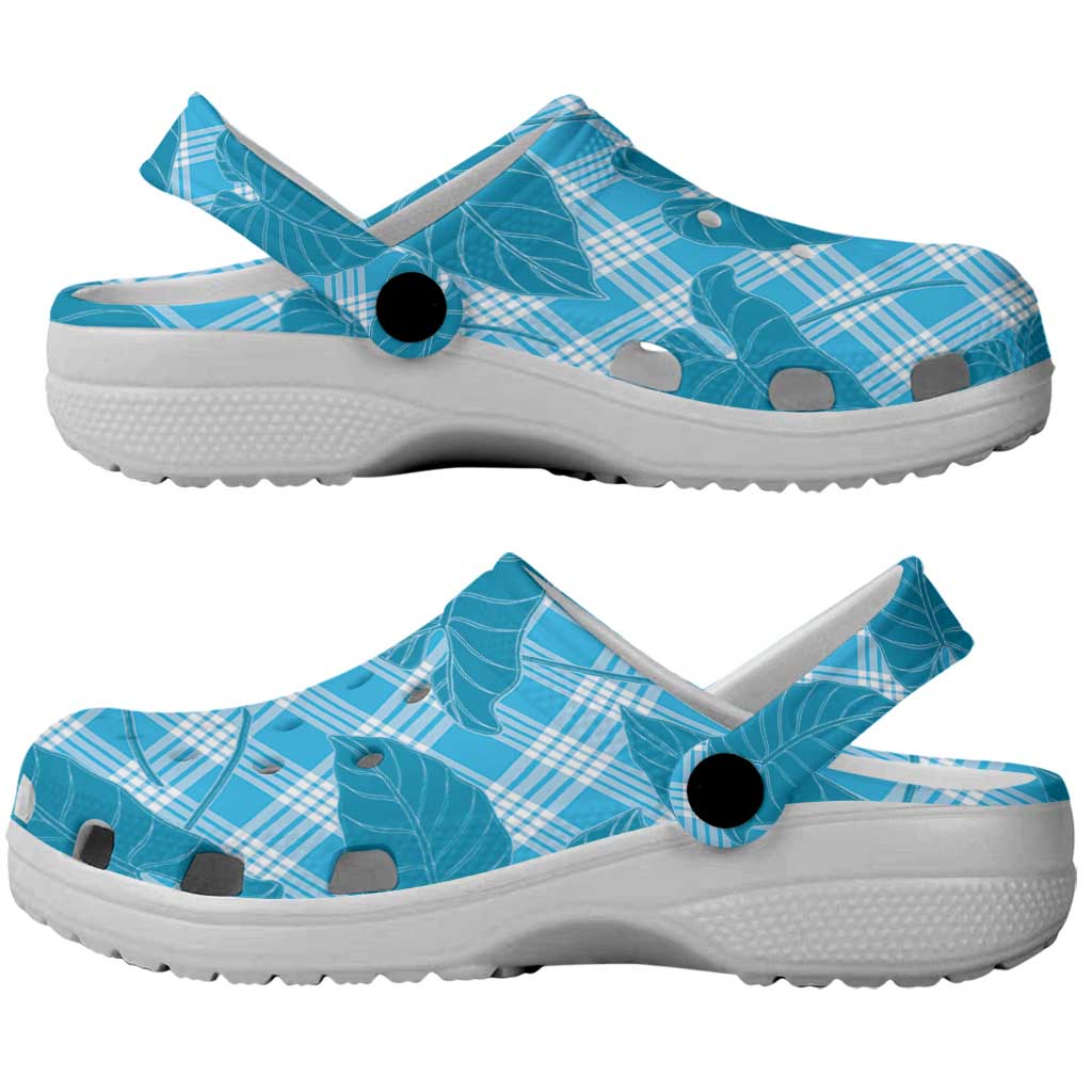Blue Hawaii Kalo Palaka Motifs Clogs Shoes Hawaiian Taro Leaves Elegant Vibes LT14 - Polynesian Pride