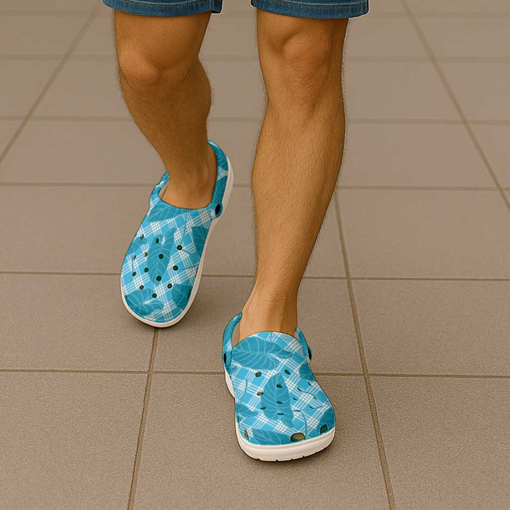 Blue Hawaii Kalo Palaka Motifs Clogs Shoes Hawaiian Taro Leaves Elegant Vibes LT14 - Polynesian Pride