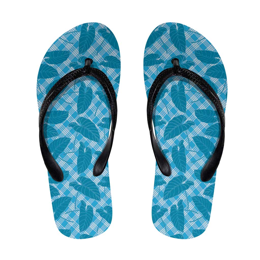 Blue Hawaii Kalo Palaka Motifs Flip Flops Hawaiian Taro Leaves Elegant Vibes LT14 Blue - Polynesian Pride