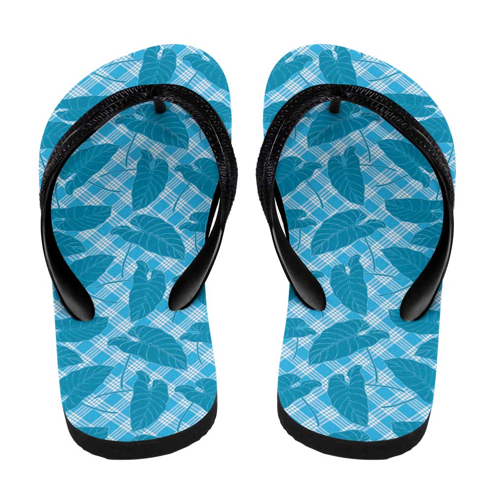 Blue Hawaii Kalo Palaka Motifs Flip Flops Hawaiian Taro Leaves Elegant Vibes LT14 - Polynesian Pride