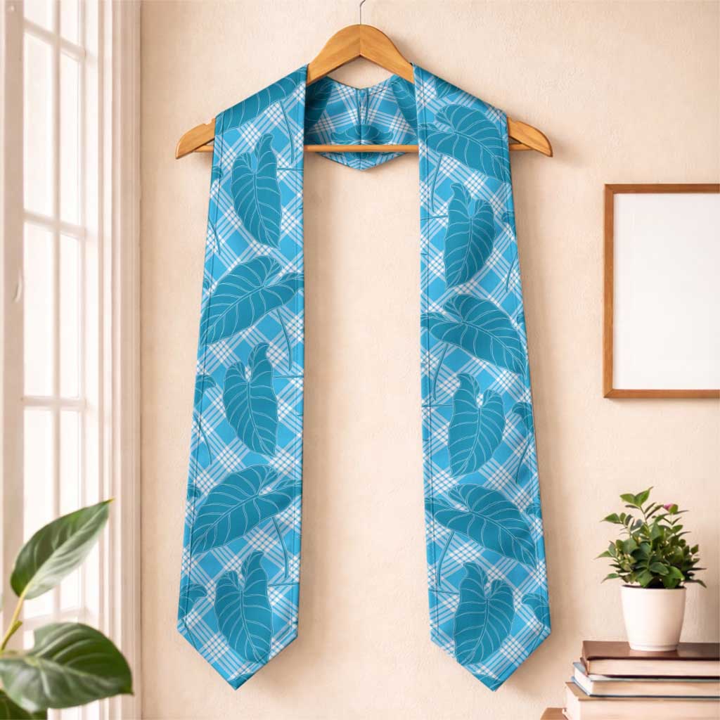 Blue Hawaii Kalo Palaka Motifs Graduation Stole Hawaiian Taro Leaves Elegant Vibes LT14 One Size Blue - Polynesian Pride