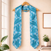 Blue Hawaii Kalo Palaka Motifs Graduation Stole Hawaiian Taro Leaves Elegant Vibes LT14 One Size Blue - Polynesian Pride