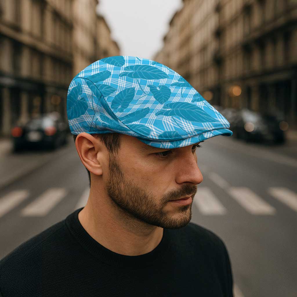 Blue Hawaii Kalo Palaka Motifs Jeff Hat Hawaiian Taro Leaves Elegant Vibes LT14 - Polynesian Pride