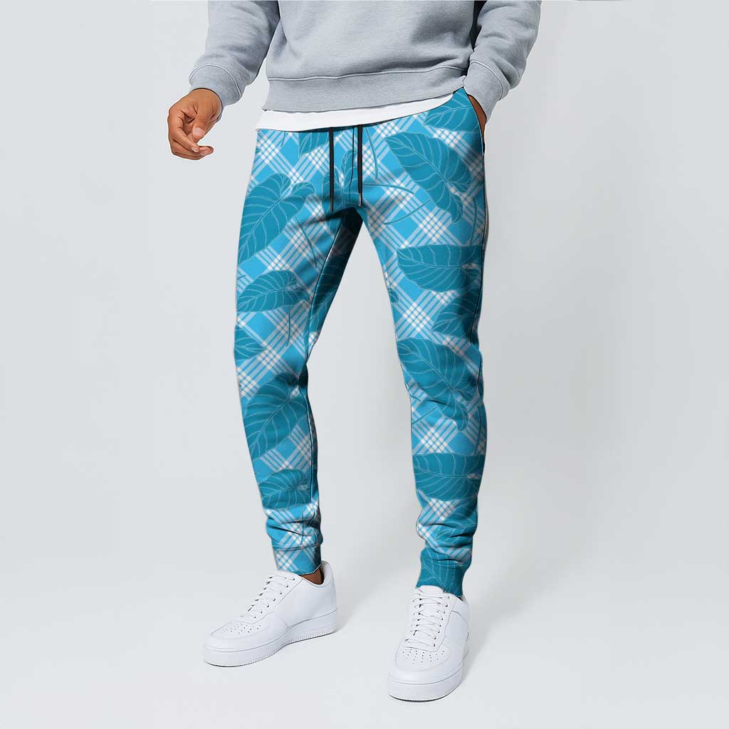 Blue Hawaii Kalo Palaka Motifs Jogger Pants Hawaiian Taro Leaves Elegant Vibes LT14 - Polynesian Pride