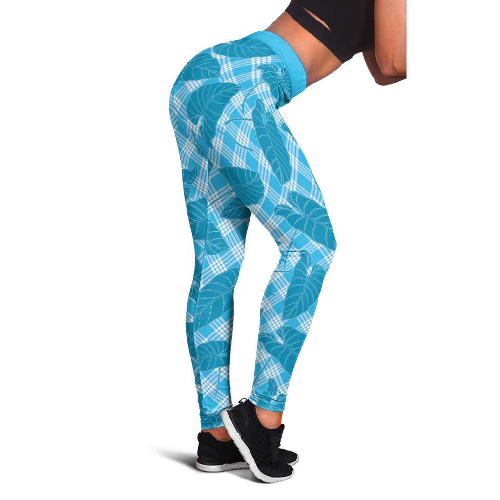 Blue Hawaii Kalo Palaka Motifs Leggings Hawaiian Taro Leaves Elegant Vibes LT14 - Polynesian Pride