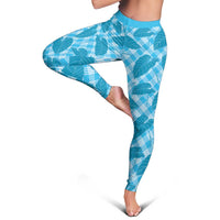 Blue Hawaii Kalo Palaka Motifs Leggings Hawaiian Taro Leaves Elegant Vibes LT14 - Polynesian Pride