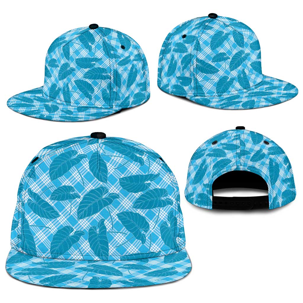 Blue Hawaii Kalo Palaka Motifs Snapback Cap Hawaiian Taro Leaves Elegant Vibes LT14 - Polynesian Pride