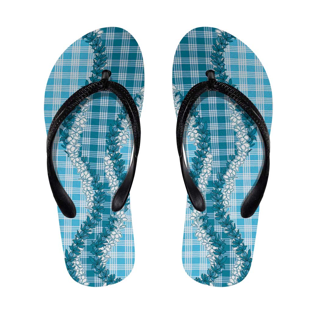 Blue Hawaii Palaka Flip Flops Hawaiian Honohono Lei LT05 Blue - Polynesian Pride