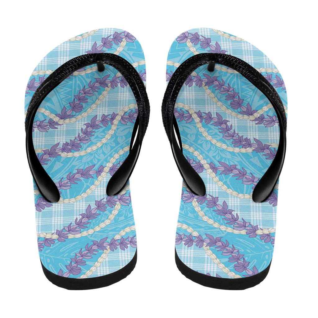 Blue Hawaii Palaka Honohono Pikake Flip Flops Hawaiian Orchid Lei Polynesian Pattern - Polynesian Pride