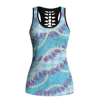 Blue Hawaii Palaka Honohono Pikake Hollow Tank Top Hawaiian Orchid Lei Polynesian Pattern LT14 Female Blue - Polynesian Pride