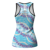 Blue Hawaii Palaka Honohono Pikake Hollow Tank Top Hawaiian Orchid Lei Polynesian Pattern LT14 - Polynesian Pride
