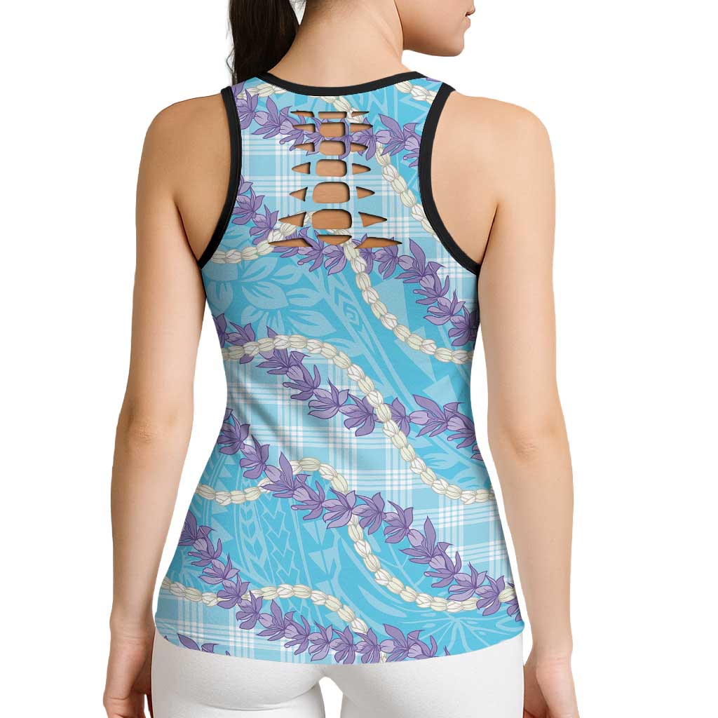 Blue Hawaii Palaka Honohono Pikake Hollow Tank Top Hawaiian Orchid Lei Polynesian Pattern LT14 - Polynesian Pride