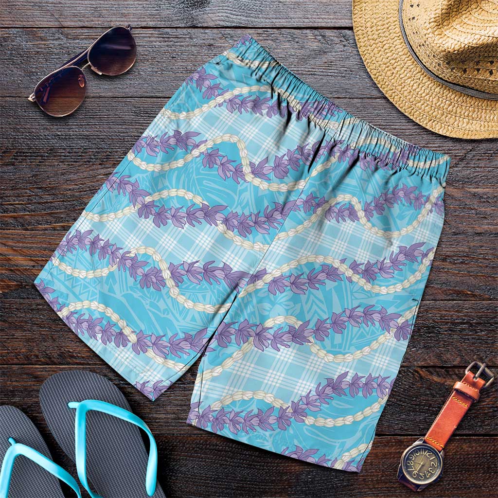 Blue Hawaii Palaka Honohono Pikake Shorts for Men Hawaiian Orchid Lei Polynesian Pattern LT14 Blue - Polynesian Pride